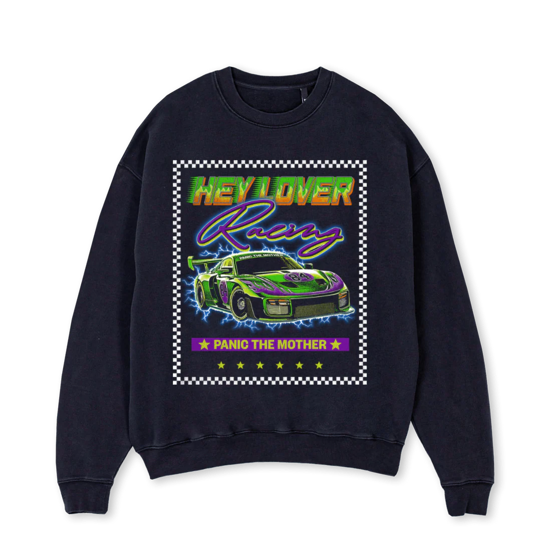 PTMRACINGSWEAT Vintage Black Oversized Crewneck Sweater.