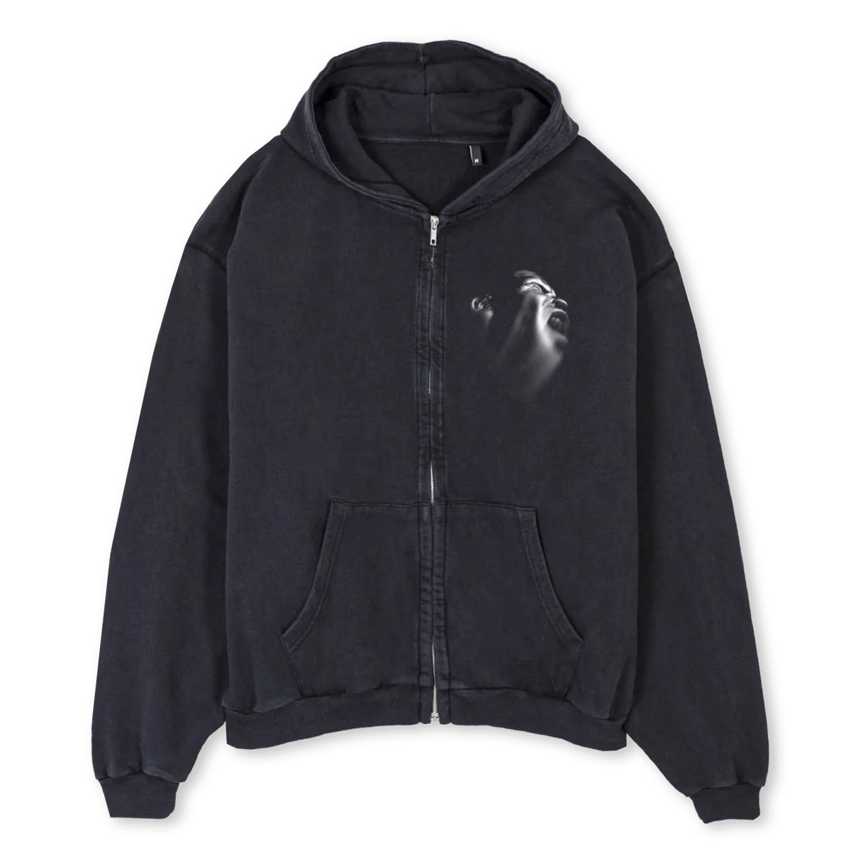 PURE AGONY Vintage Black Oversized Zipped Hoodie.