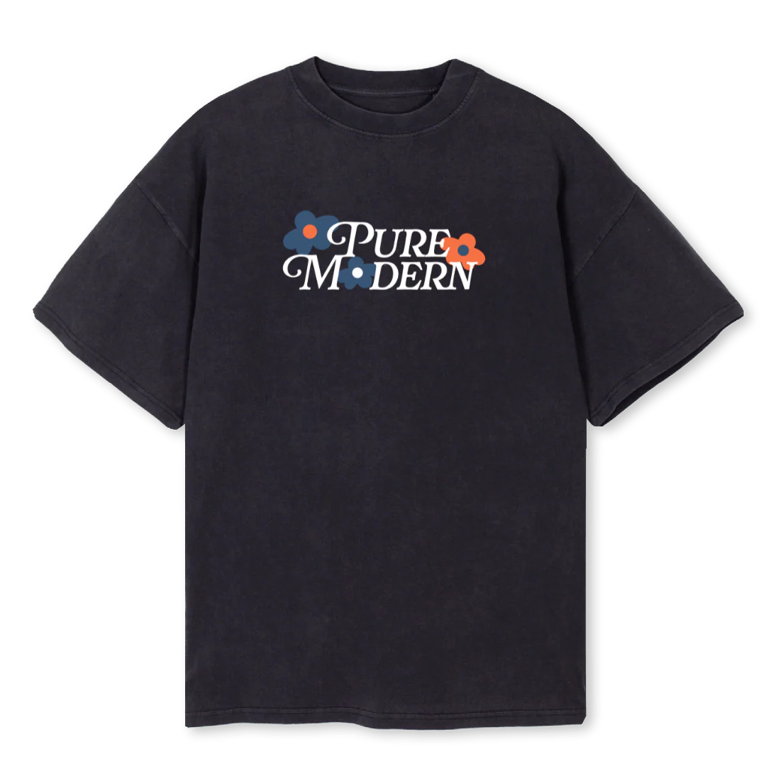PUREFLOWERDESIGNTEE Vintage Black Oversized Tee.