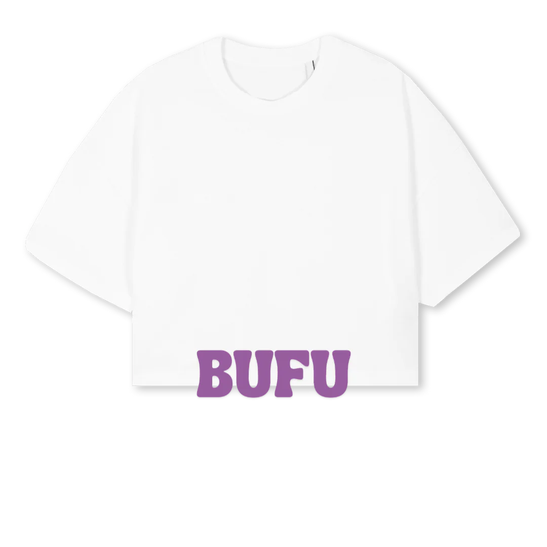 PURPLECROPTOP White Cropped Oversized Tee.
