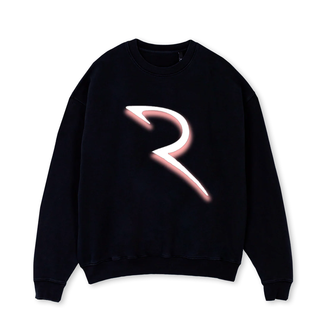 R Black Oversized Crewneck Sweater.