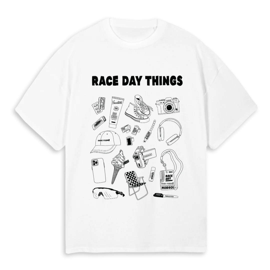 RACEDAY White Oversized Tee.