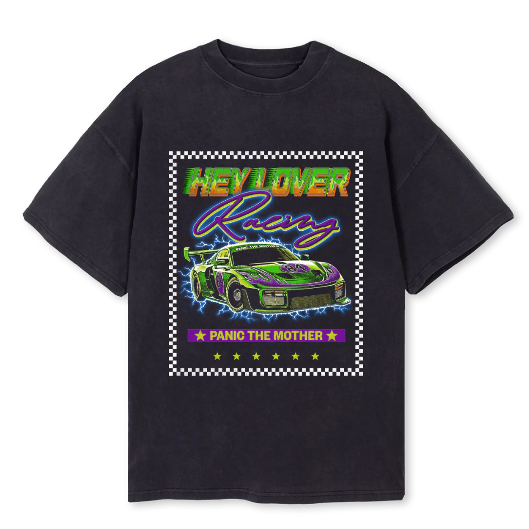 RACING Vintage Black Oversized Tee.