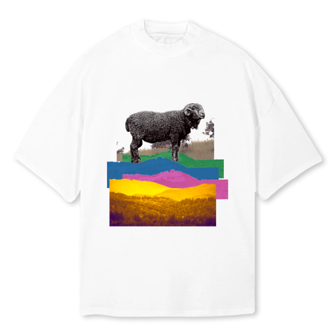 RAM THOUSAND HILLS White Oversized Mock Neck Tee.
