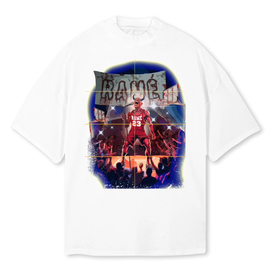 RAME DEVIL White Oversized Mock Neck Tee.