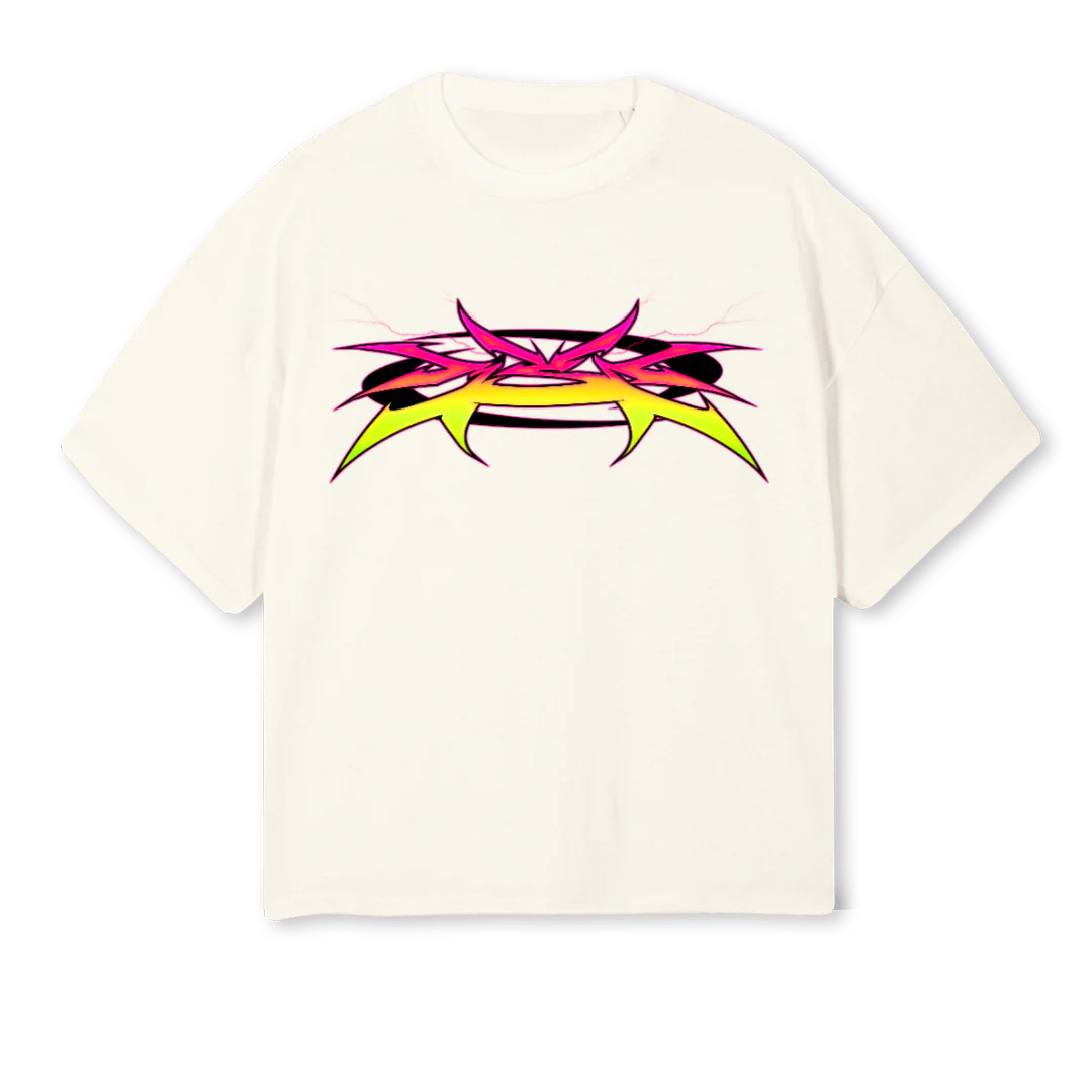 RAVAGE MSD NOZRED Cream Oversized Boxy Tee.