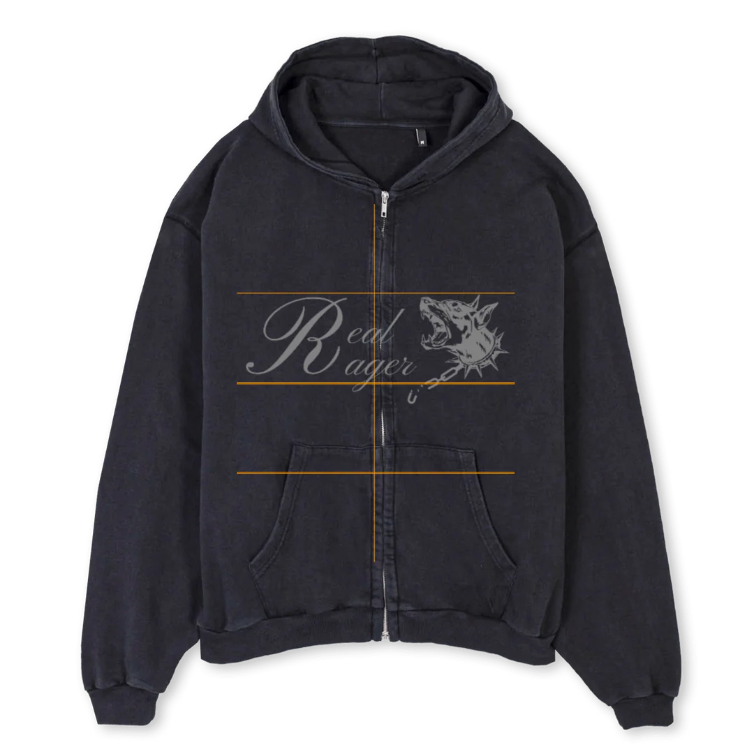 REALRAGERGRAY Vintage Black Oversized Zipped Hoodie.