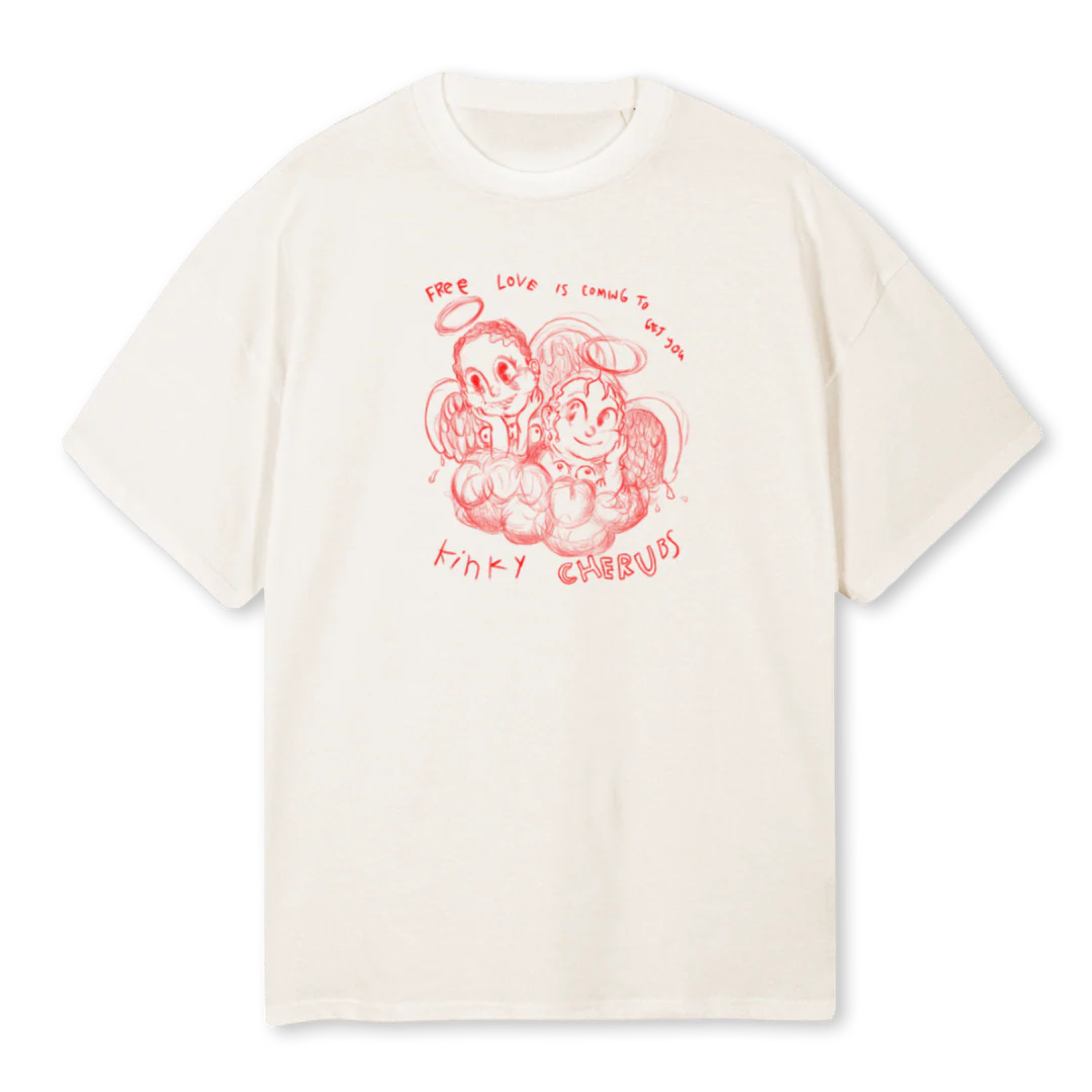 RED CHERUB Vintage White Oversized Tee.