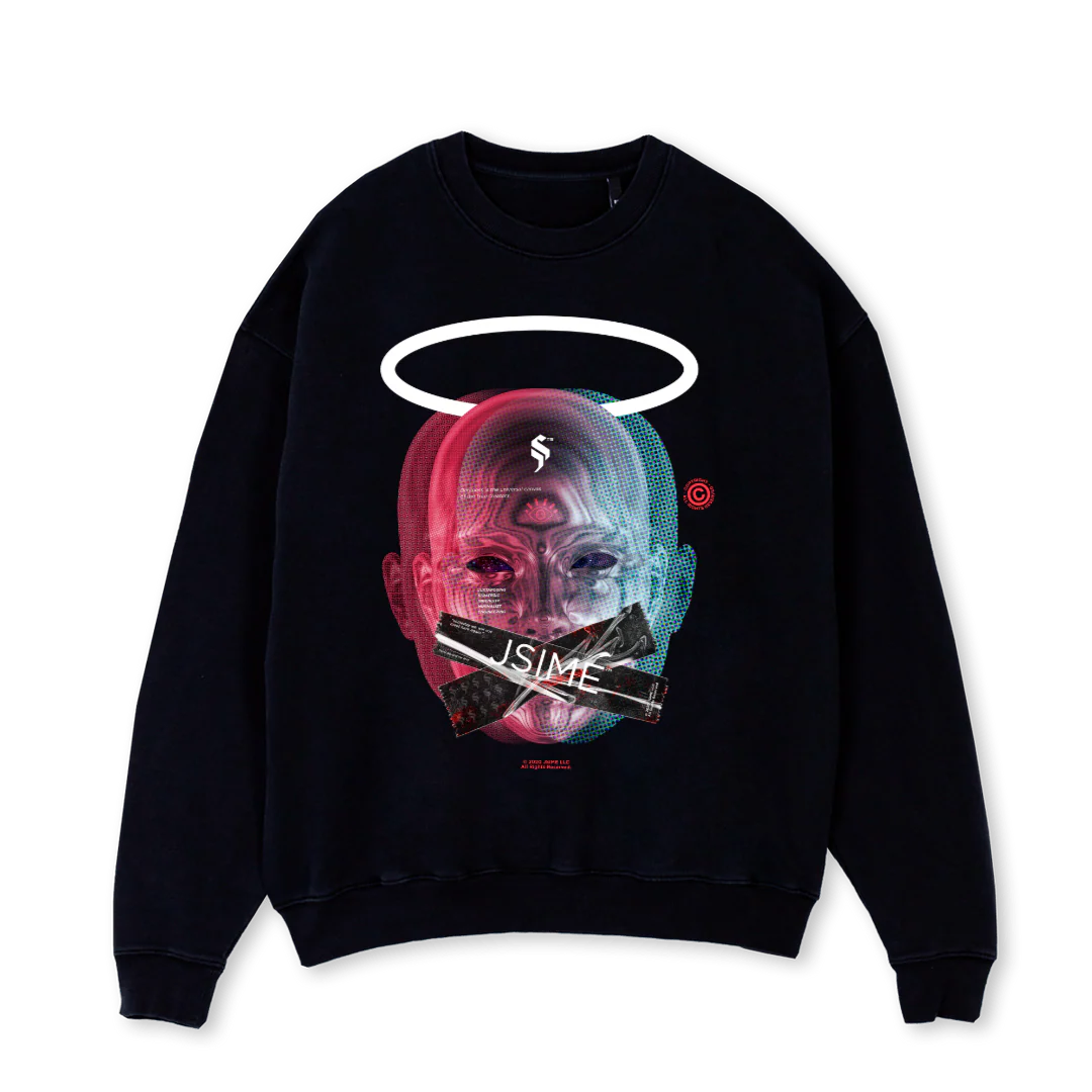 REDBLUE  Black Oversized Crewneck Sweater.