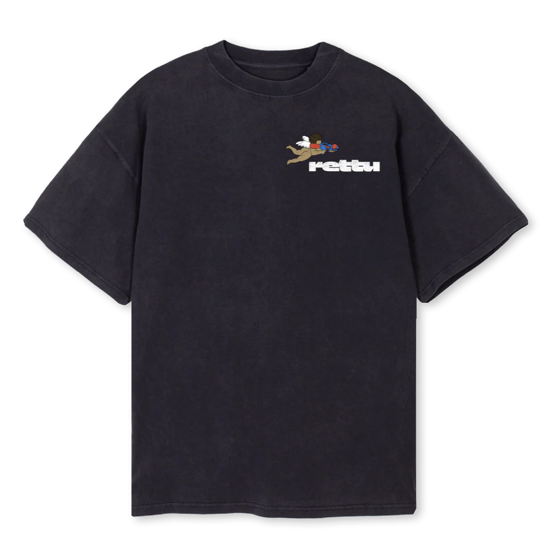 RETTUANGELPRINT Vintage Black Oversized Tee.