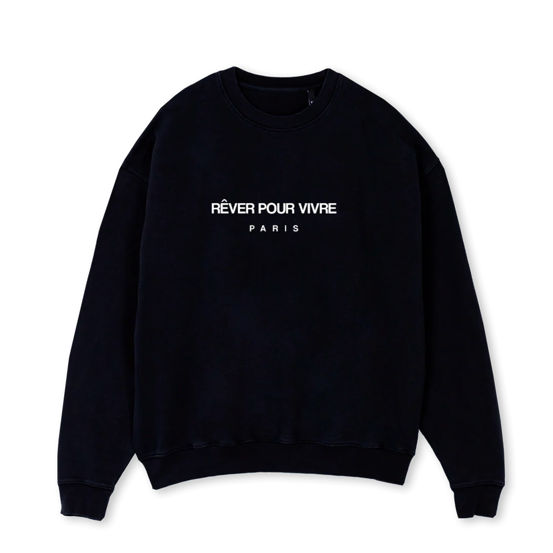 REVERPOURVIVREBASIC Black Oversized Crewneck Sweater.