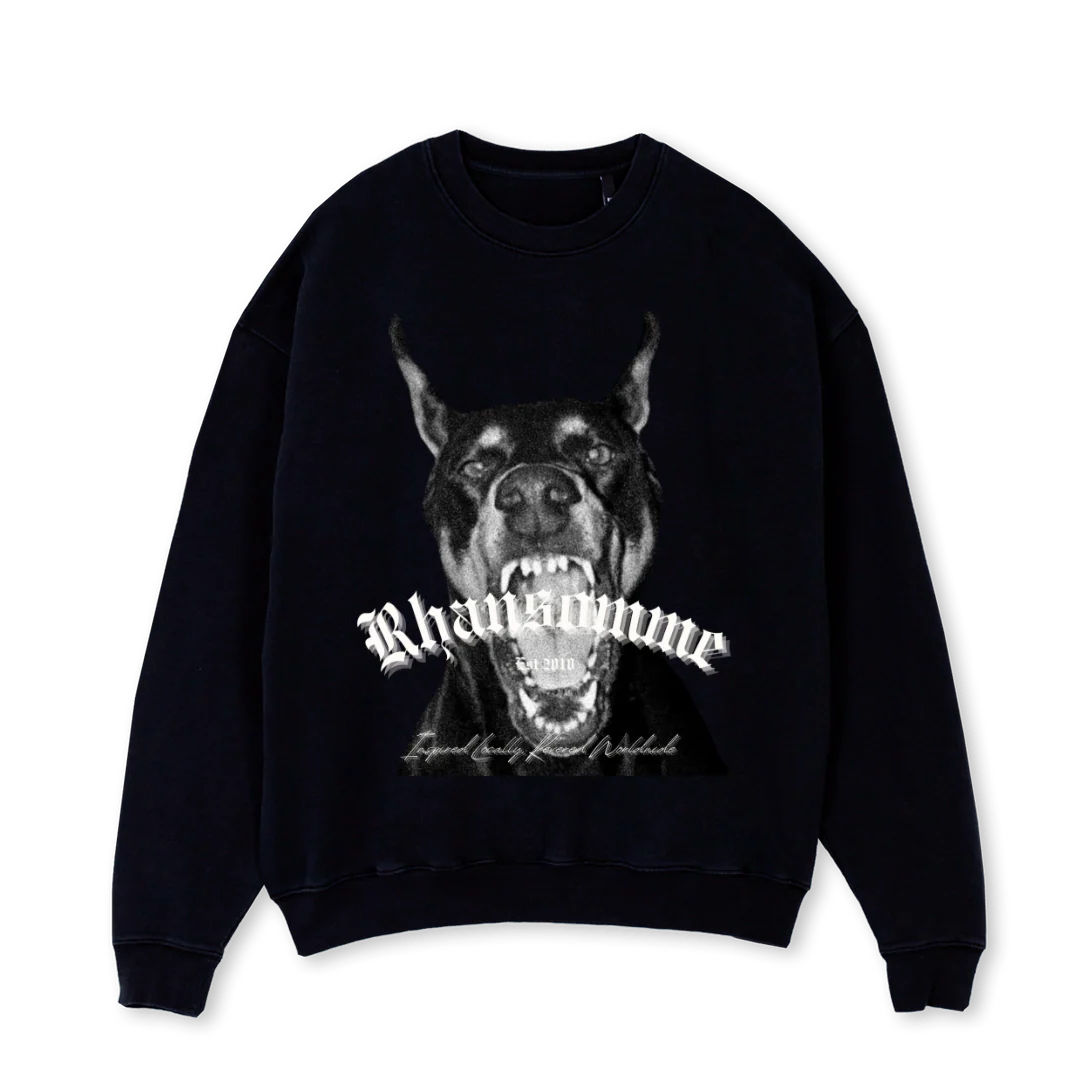 RHANSOMME DOBERMAN Black Oversized Crewneck Sweater.