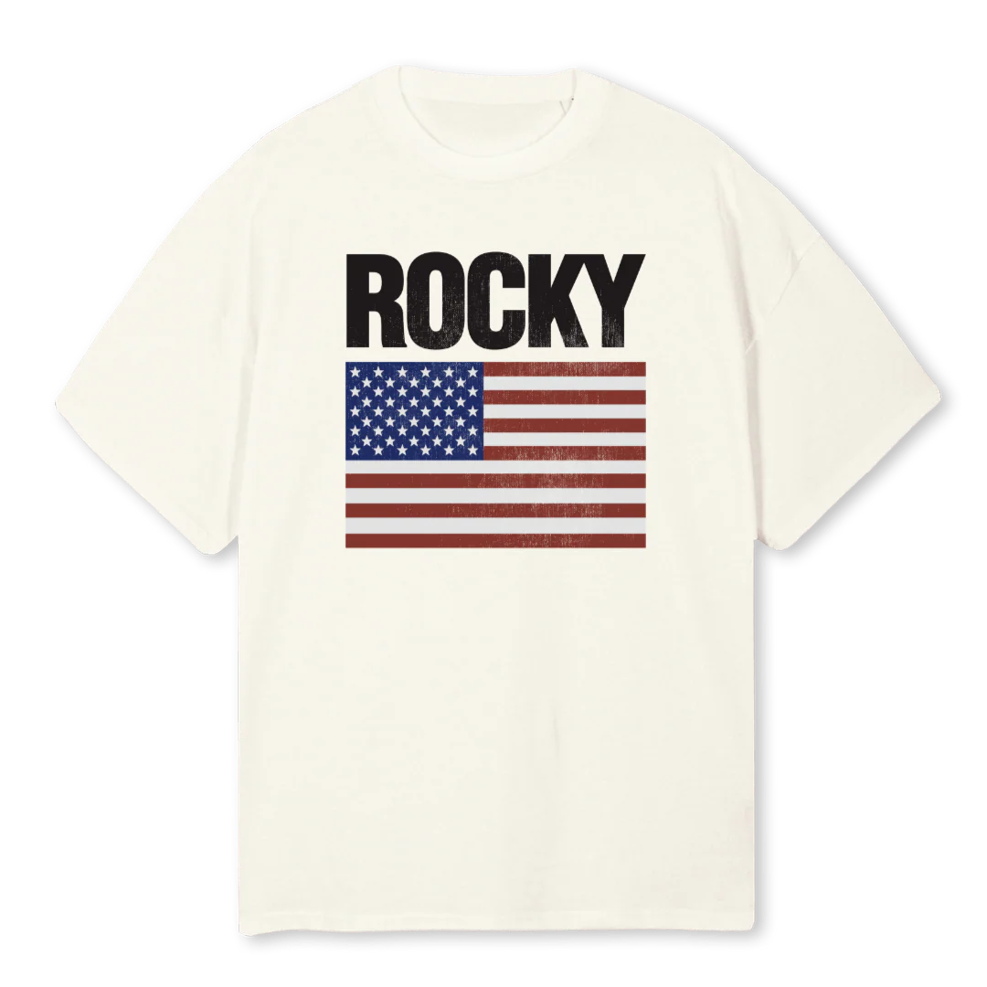 ROCKYUSA Cream Oversized Tee.