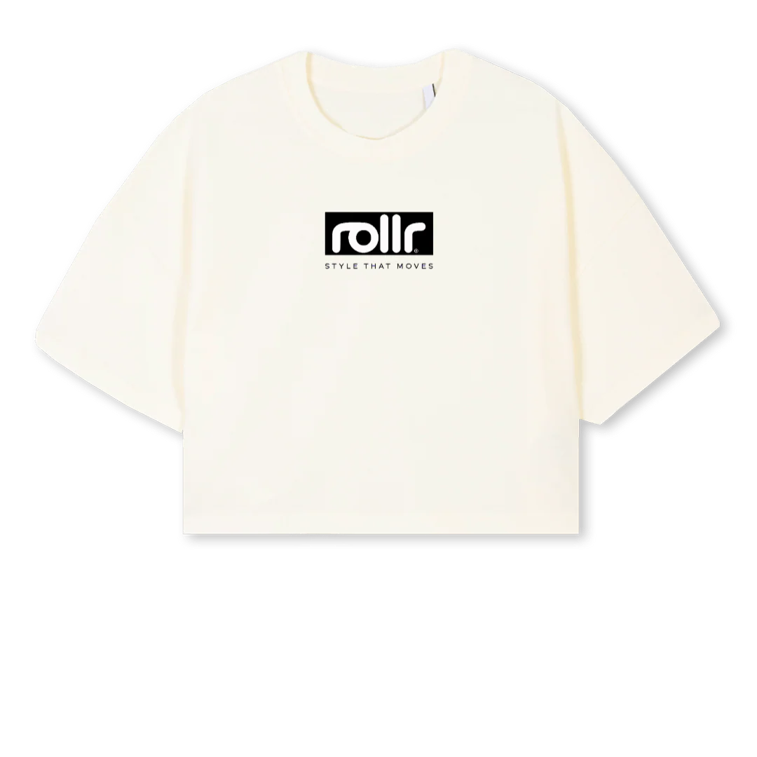 ROLLRCROPTEE Cream Cropped Oversized Tee.