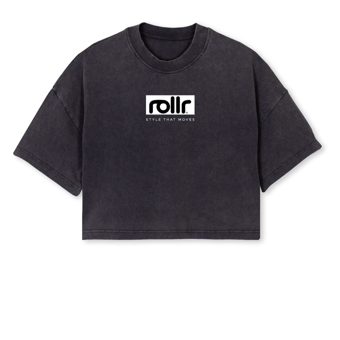 ROLLRCROPTEE Vintage Black Cropped Oversized Tee.
