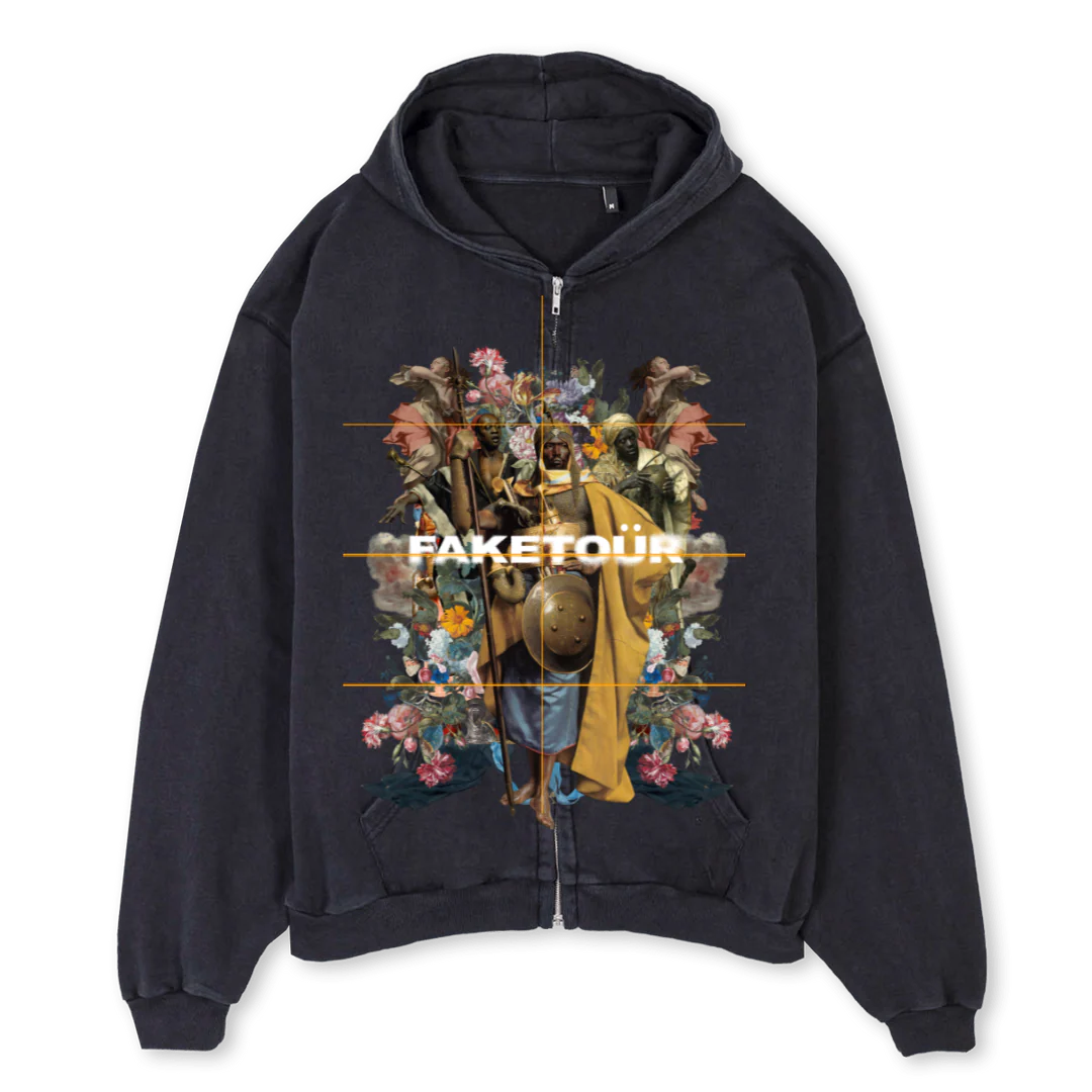 ROOTSHOODIE Vintage Black Oversized Zipped Hoodie.