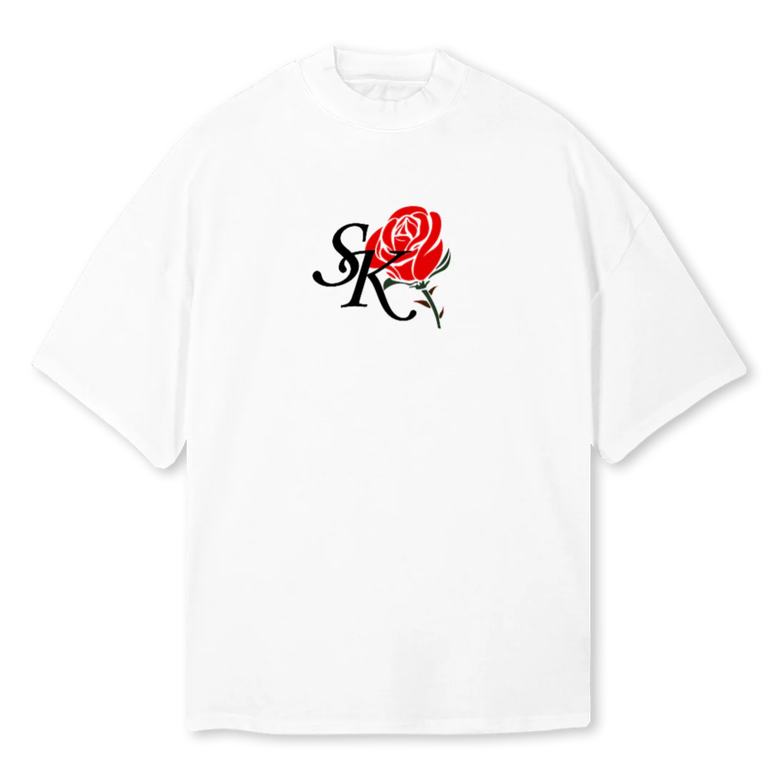 ROSE TEE White Oversized Mock Neck Tee.