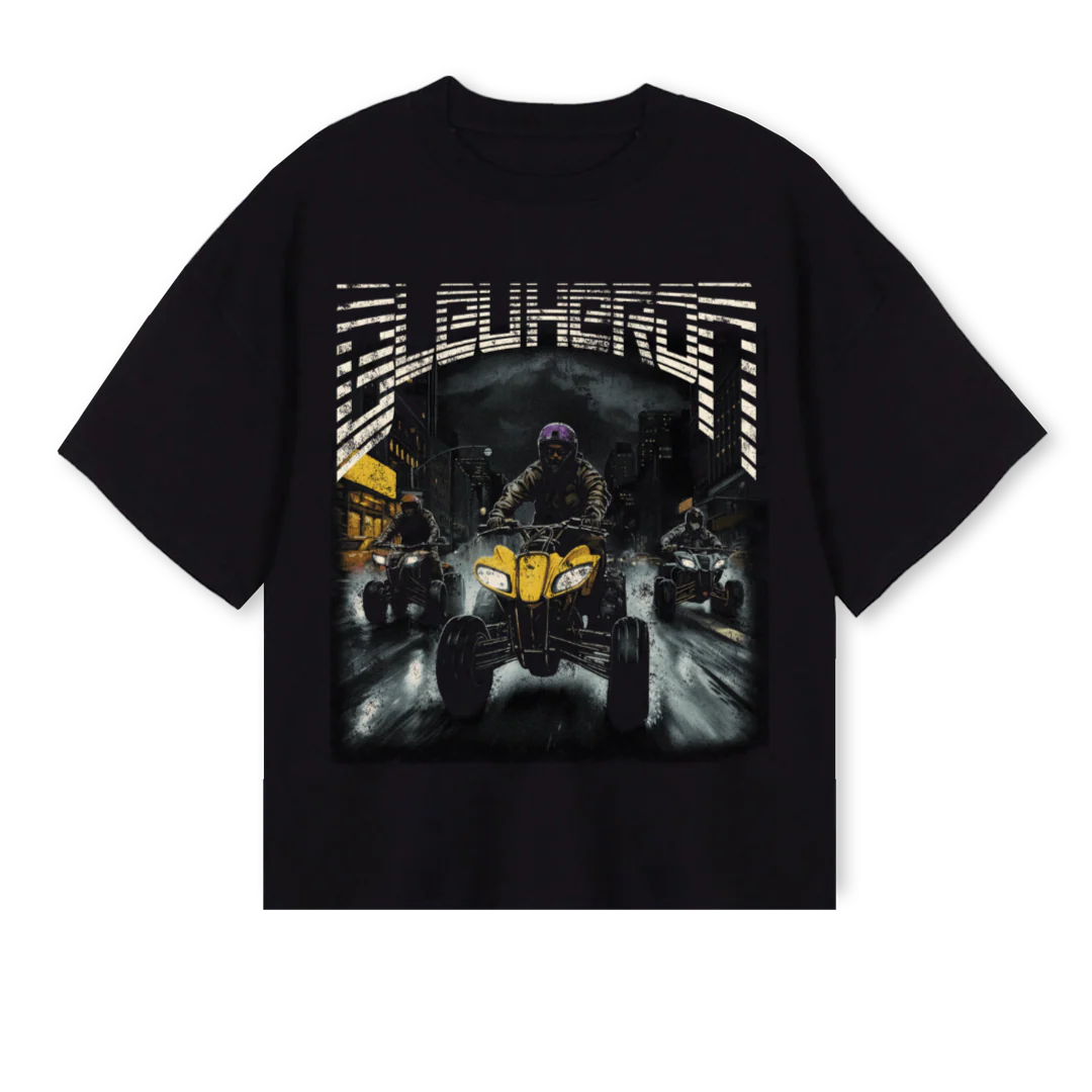 ROUGH RIDE Black Oversized Boxy Tee.