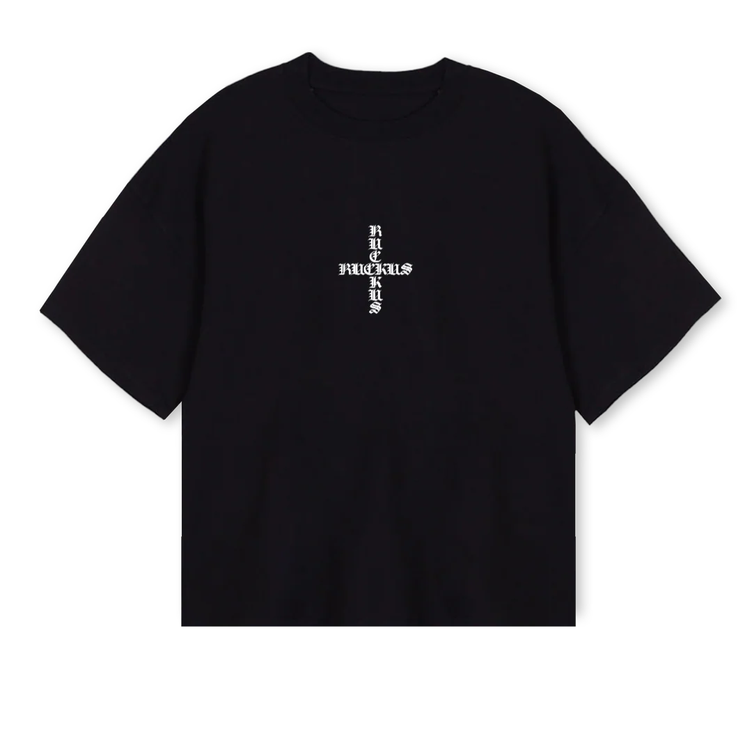 RUCKUSFTUTEE Black Oversized Boxy Tee.