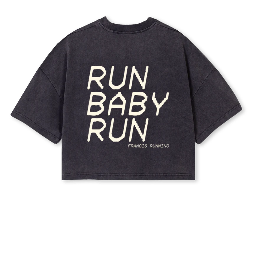 RUNBABYRUNWMNS Vintage Black Cropped Oversized Tee. - Image 2