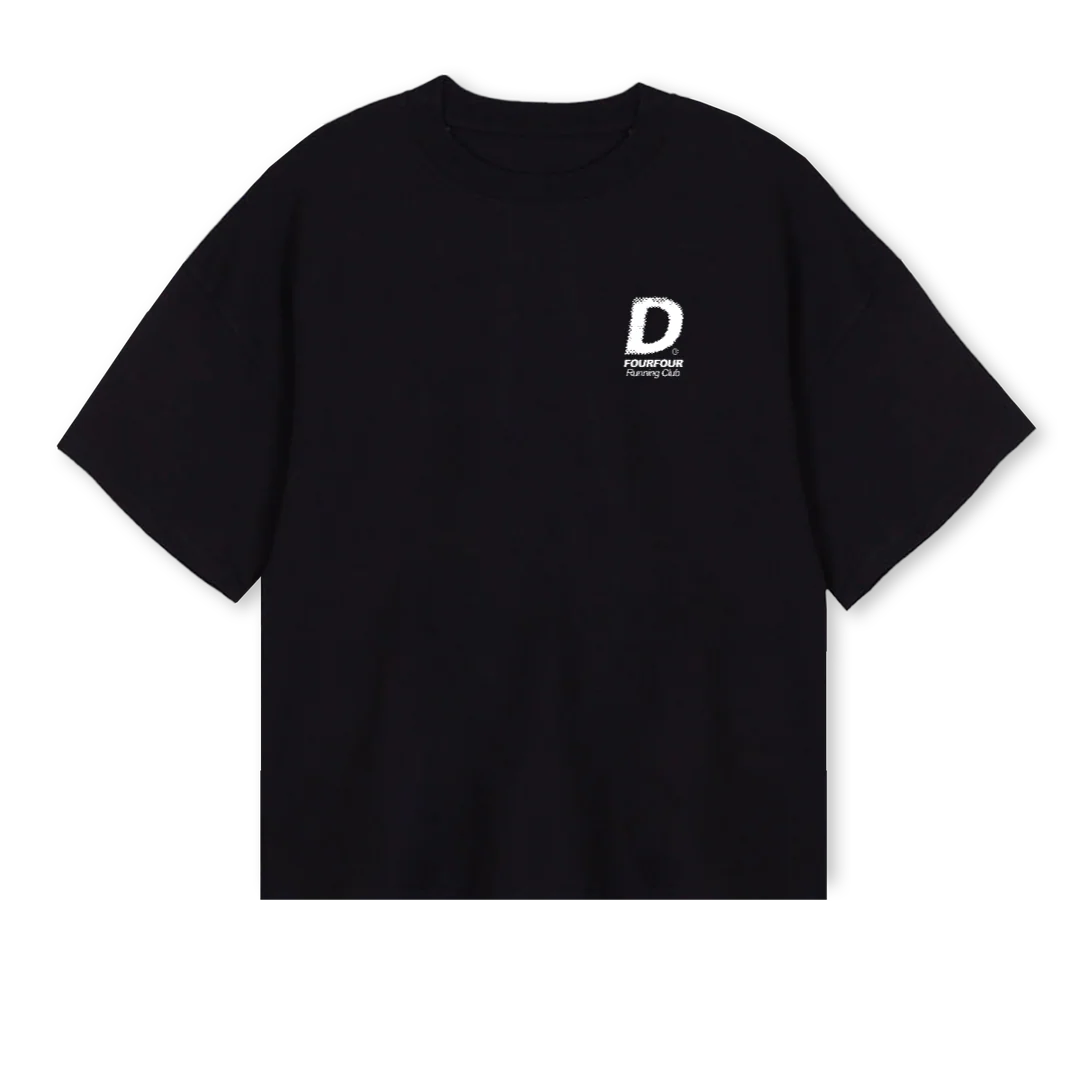 RUNCLUB Black Oversized Boxy Tee.