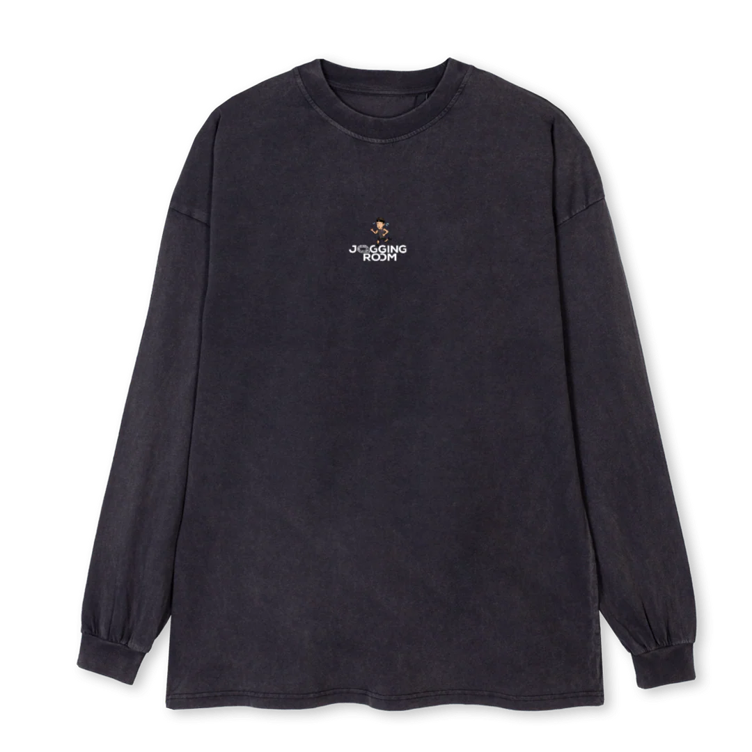 RUNLSBLK Vintage Black Oversized LS Tee.