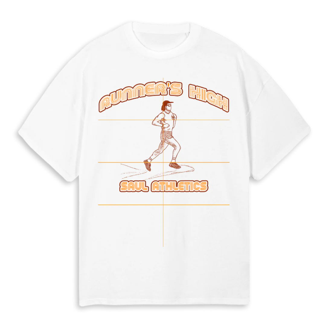 RUNNERS HIGH ORANGE White Oversized Tee.