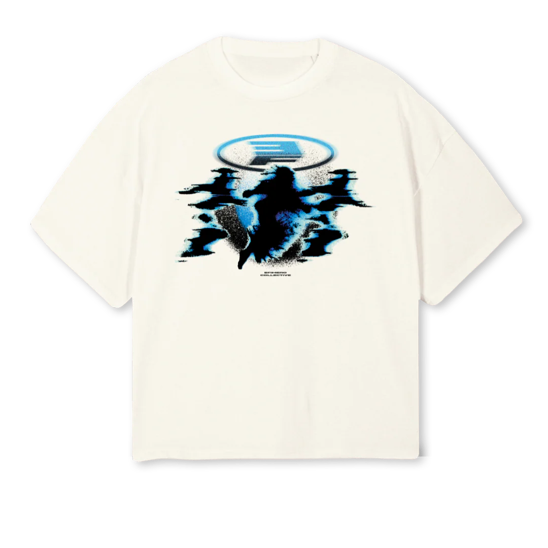 SAMPLERUNBLUE Cream Oversized Boxy Tee.