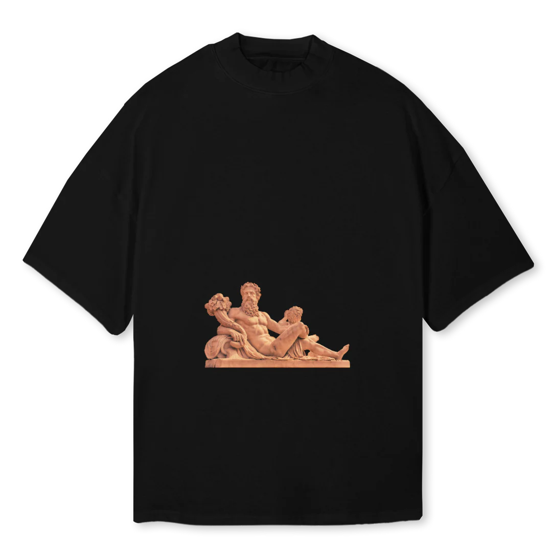SANDI GREEK GOD Black Oversized Mock Neck Tee.