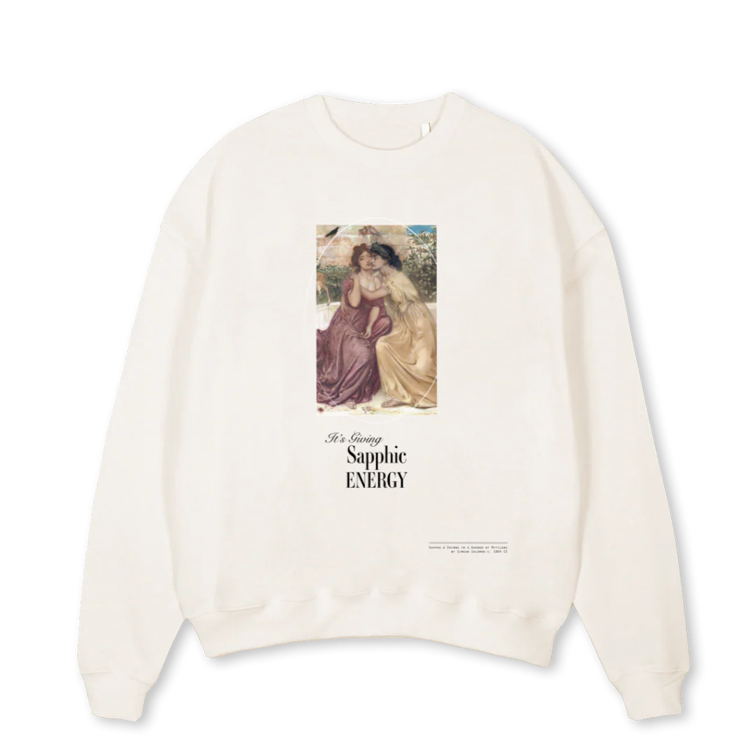 SAPPHIC Vintage White Oversized Crewneck Sweater.