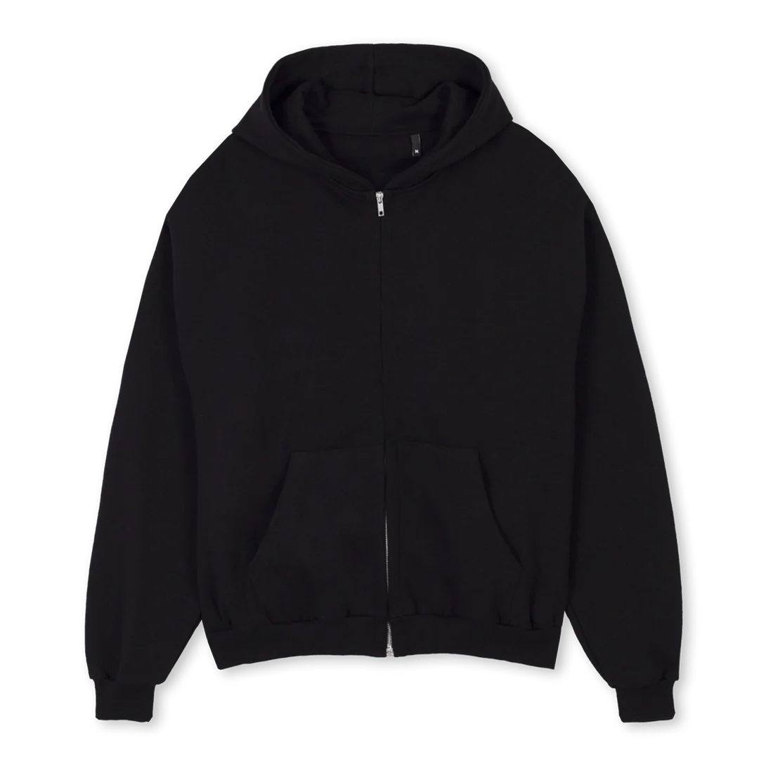 SATURNZIPBLACK Black Oversized Zipped Hoodie.