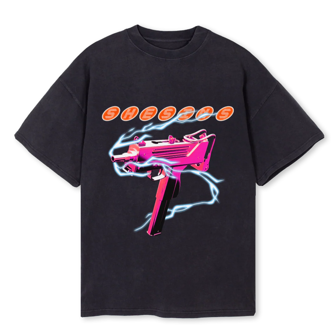 SHE SINS UZI Vintage Black Oversized Tee.