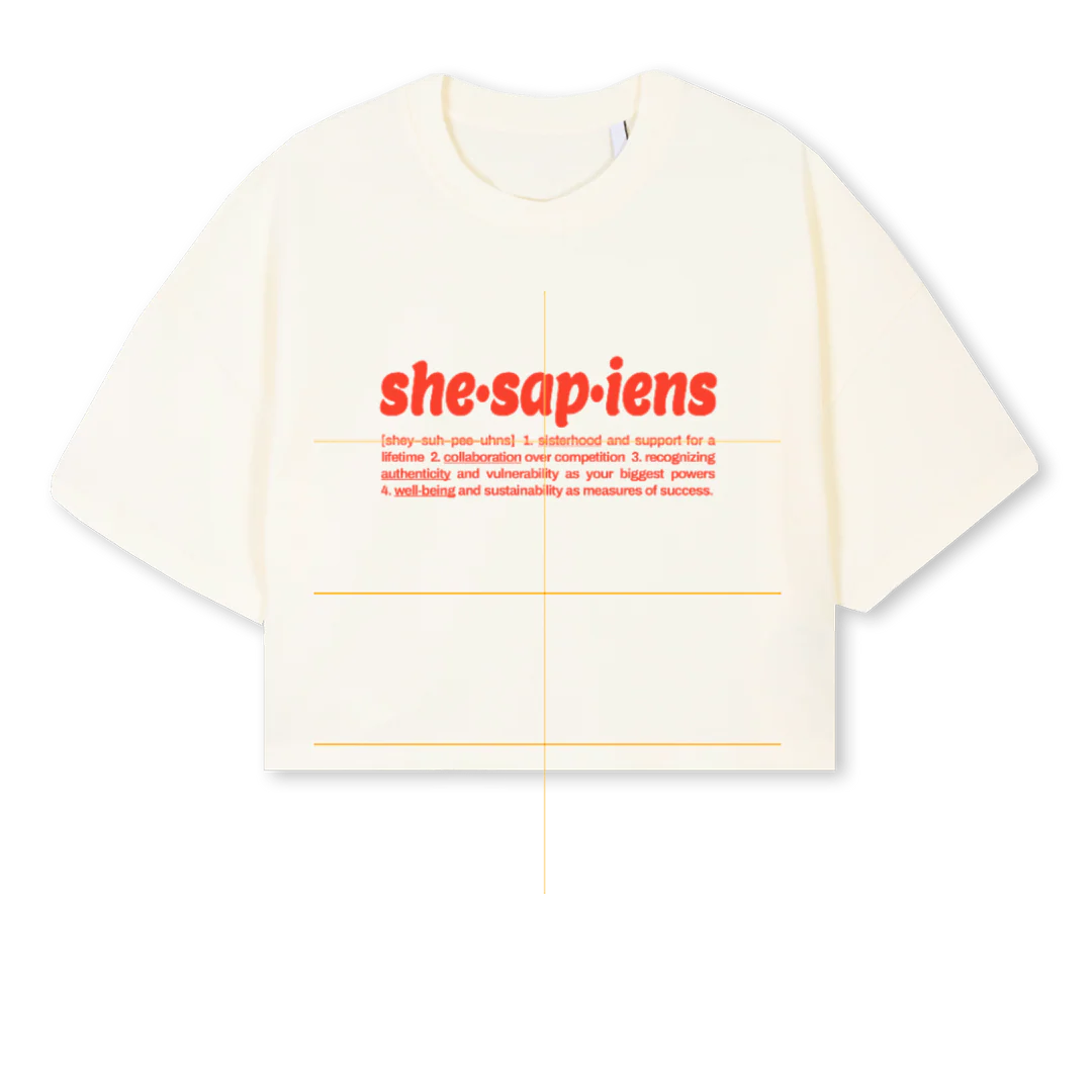 SHESAPIENSCC Cream Cropped Oversized Tee.