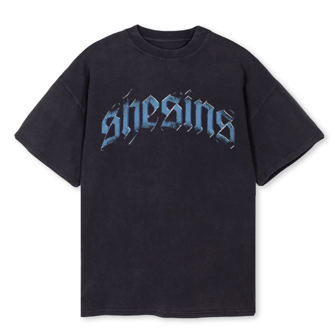 SHESINS TEXT Vintage Black Oversized Tee.