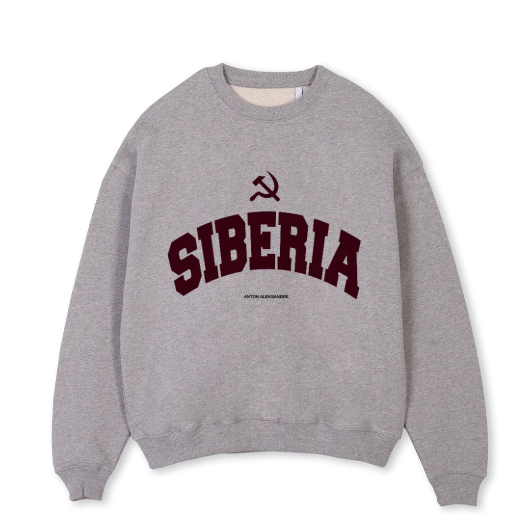 SIBERIACREW Grey Marl Oversized Crewneck Sweater.