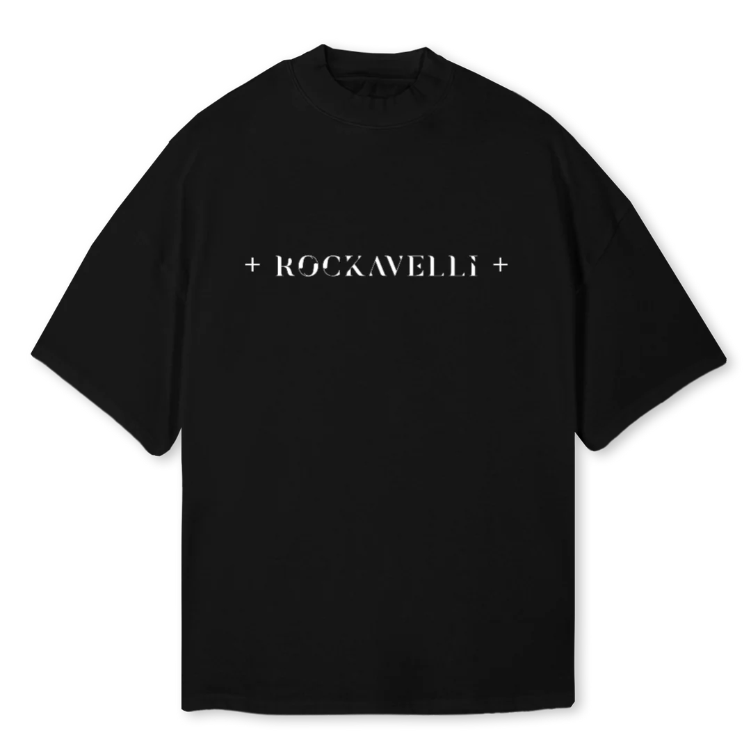 SIGNATURE T Black Oversized Mock Neck Tee.
