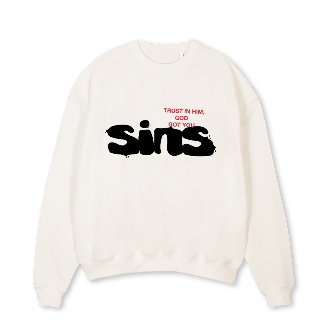 SINS SWSHIRT Vintage White Oversized Crewneck Sweater.