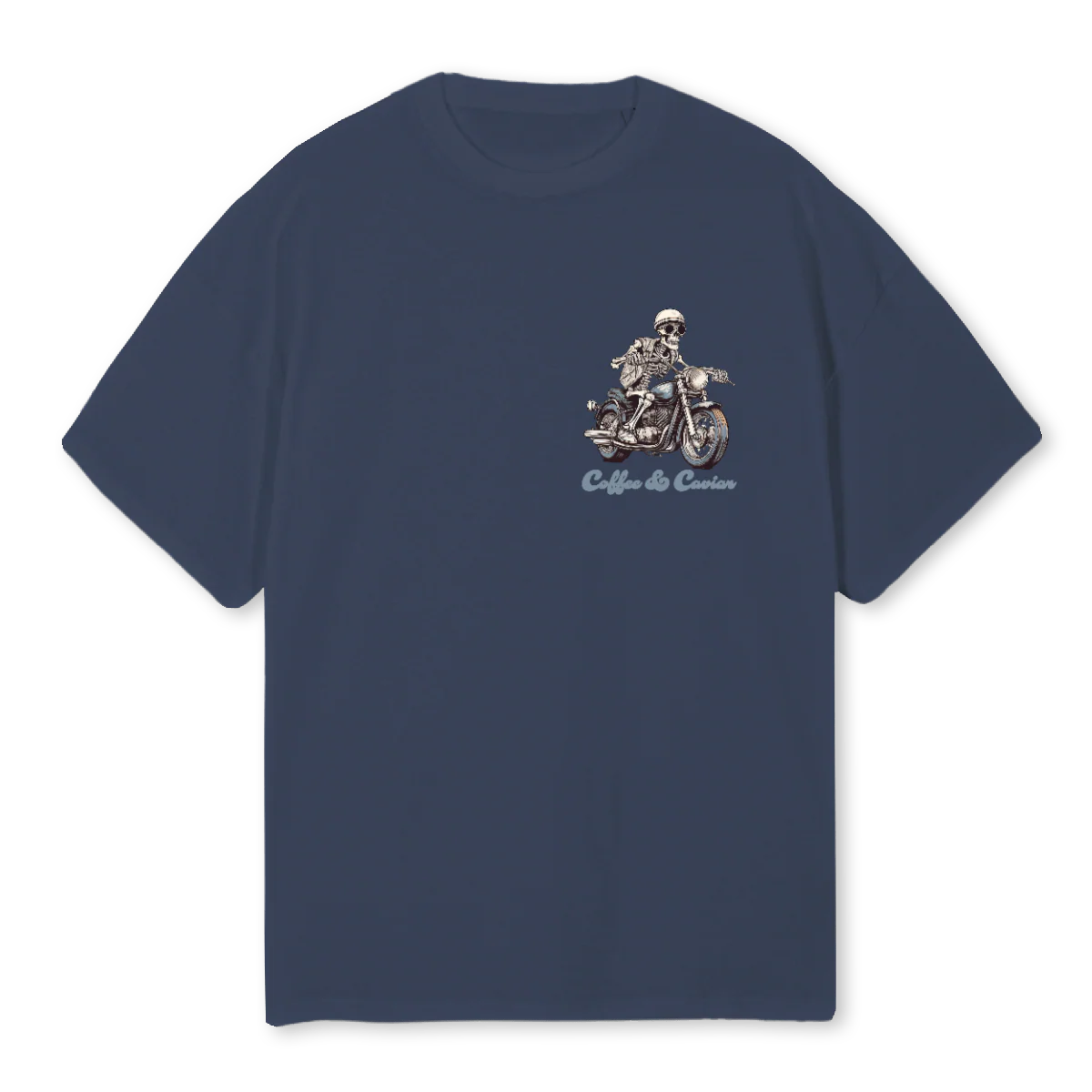SKELETONMOTORCYCLE Navy Blue Oversized Tee.