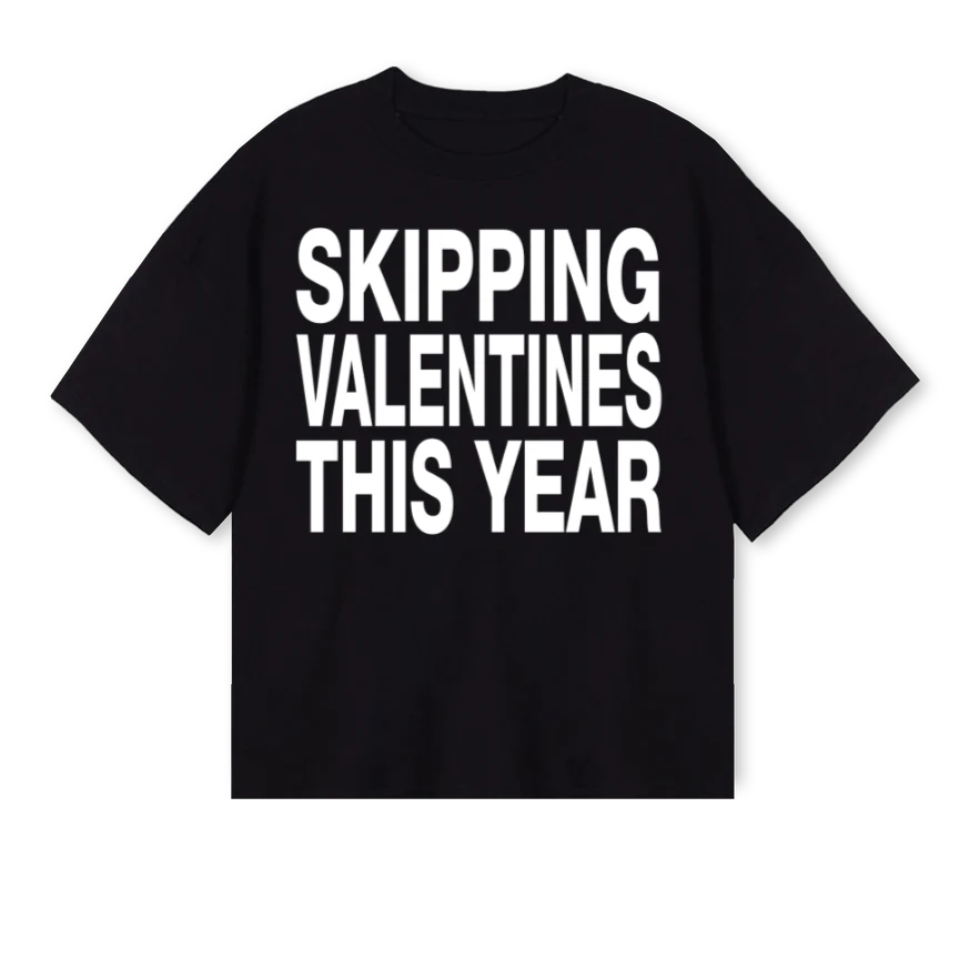 SKIP VALENTINES Black Oversized Boxy Tee.