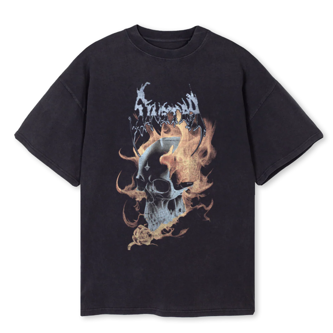 SKULL FIRE Vintage Black Oversized Tee.