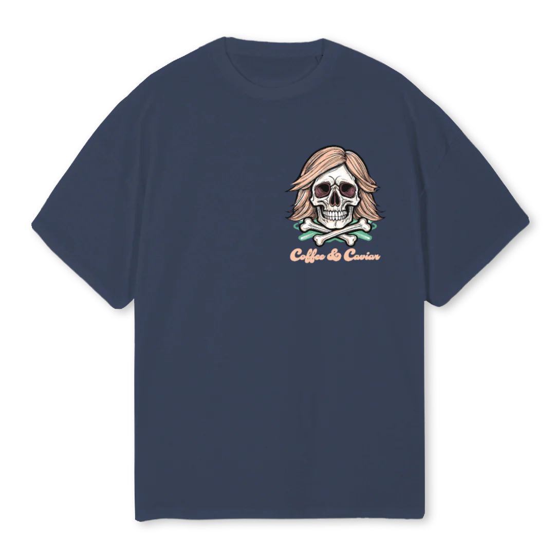 SKULLCROSSBONESHAIR Navy Blue Oversized Tee.