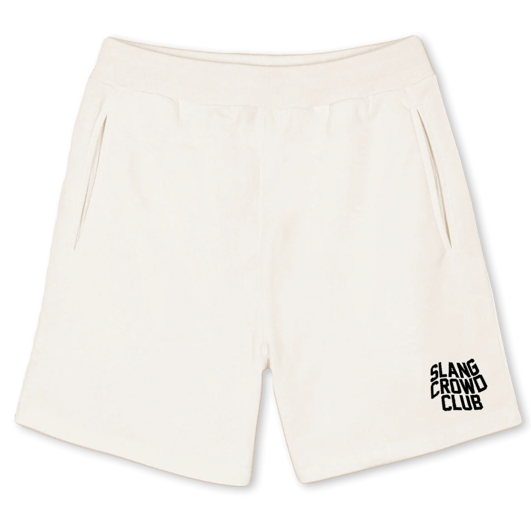 SLANGCROWDSHORTWHITE Vintage White Sweatshorts.