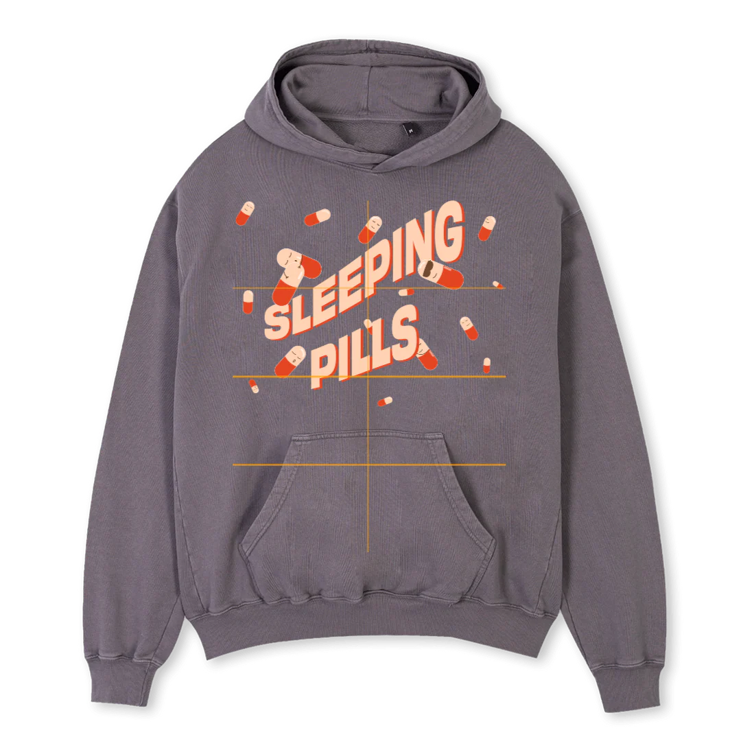 SLEEPING PILLS GREY Pigment Grey Oversized Hoodie.