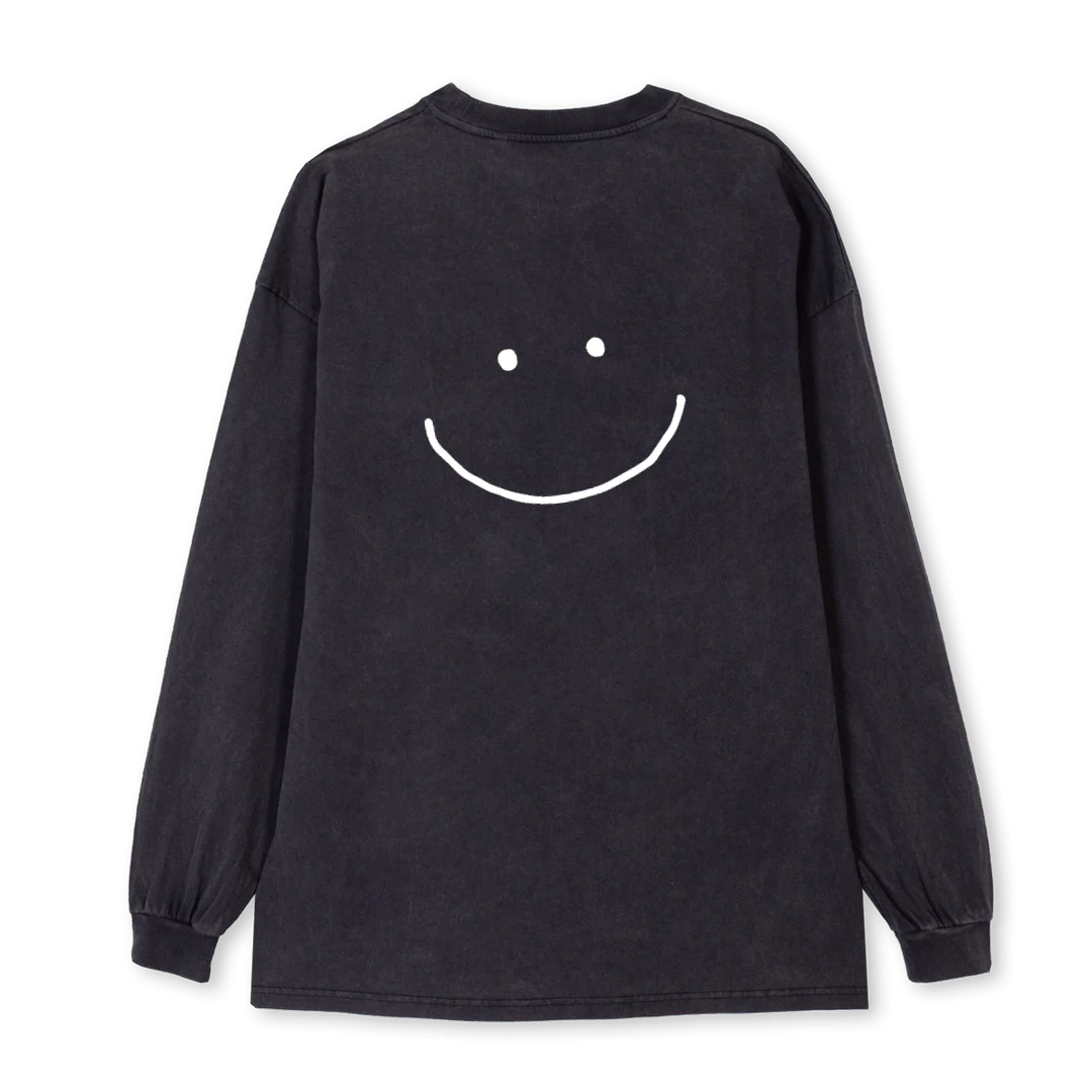 SMILEY Vintage Black Oversized LS Tee. - Image 2