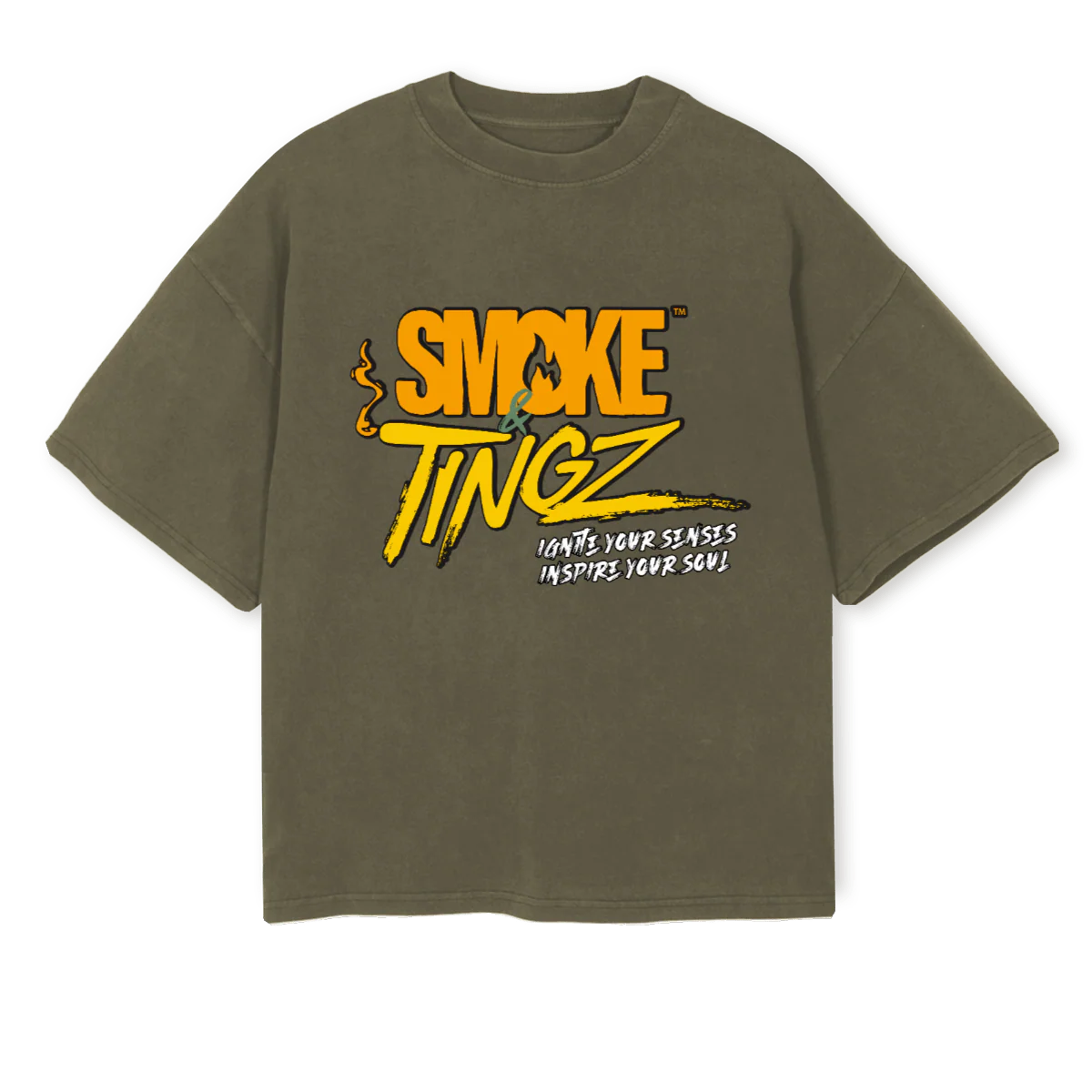 SMOKENTINGZ Vintage Olive Oversized Boxy Tee.