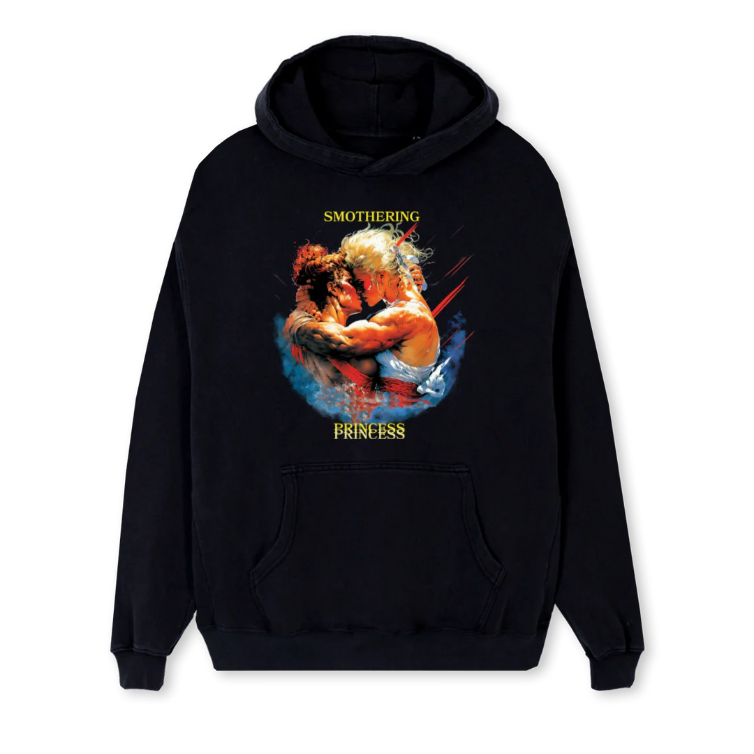 SMOTHERING PRINCESS Black Regular Hoodie.