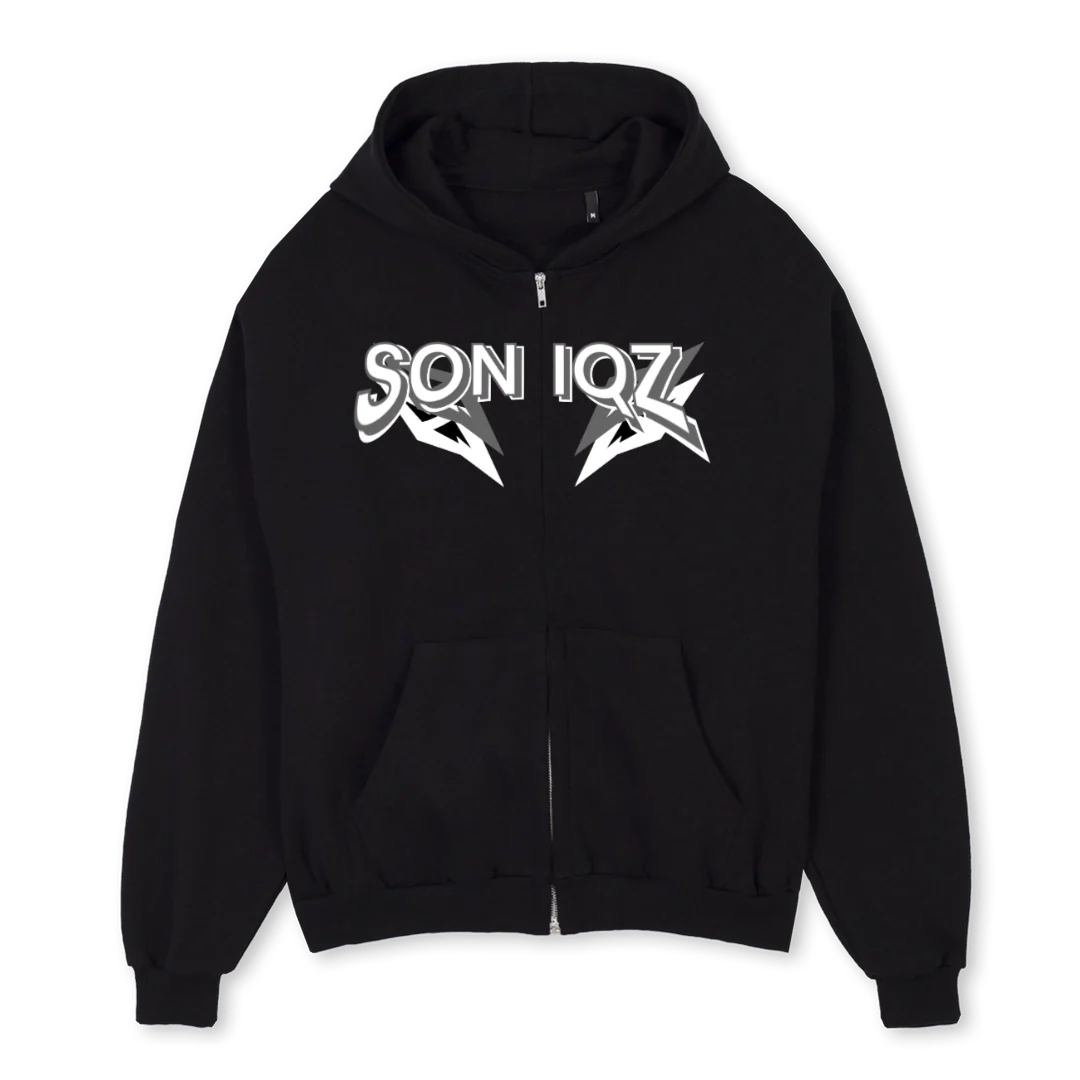 SNQZ  Black Oversized Zipped Hoodie.