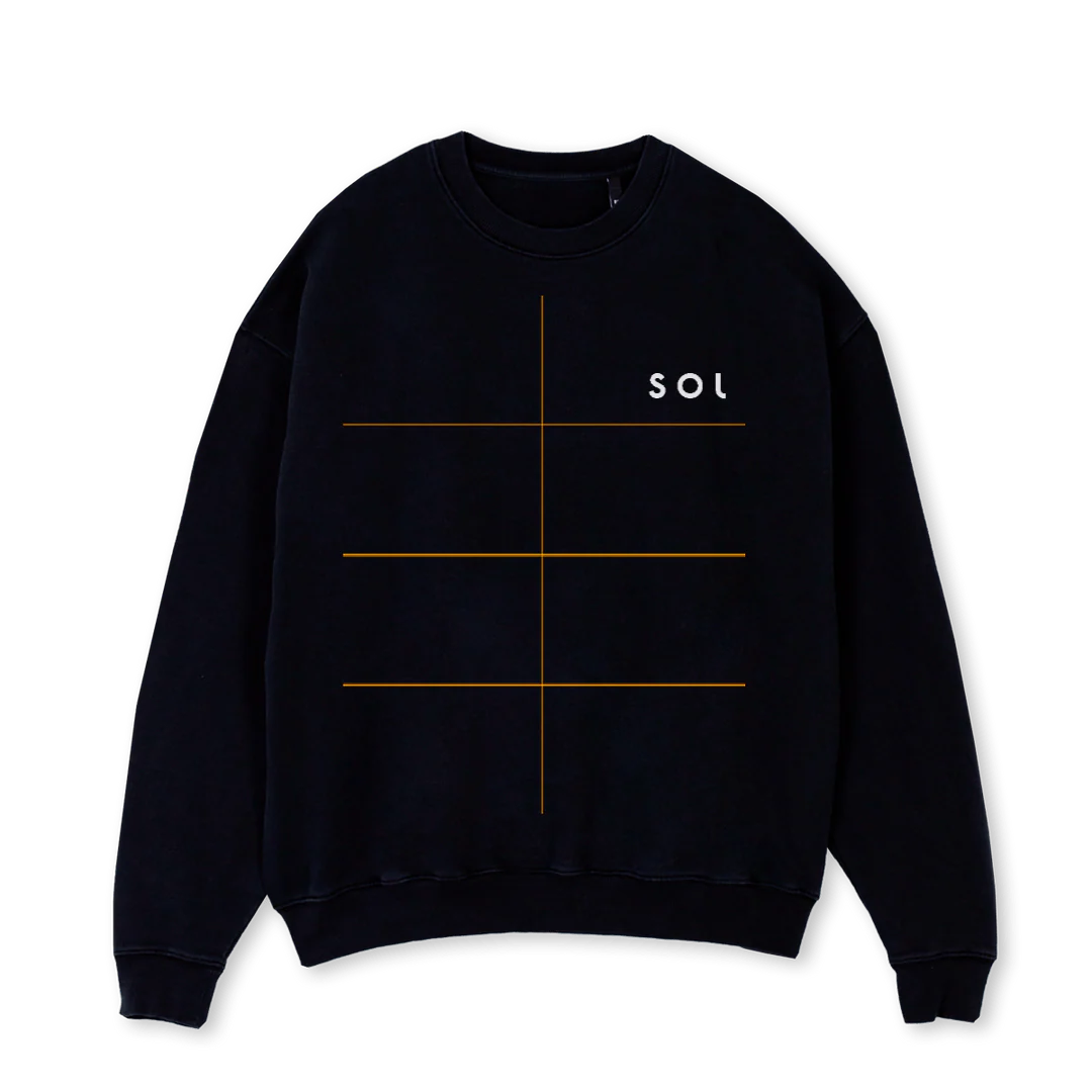SOL_1  Black Oversized Crewneck Sweater.