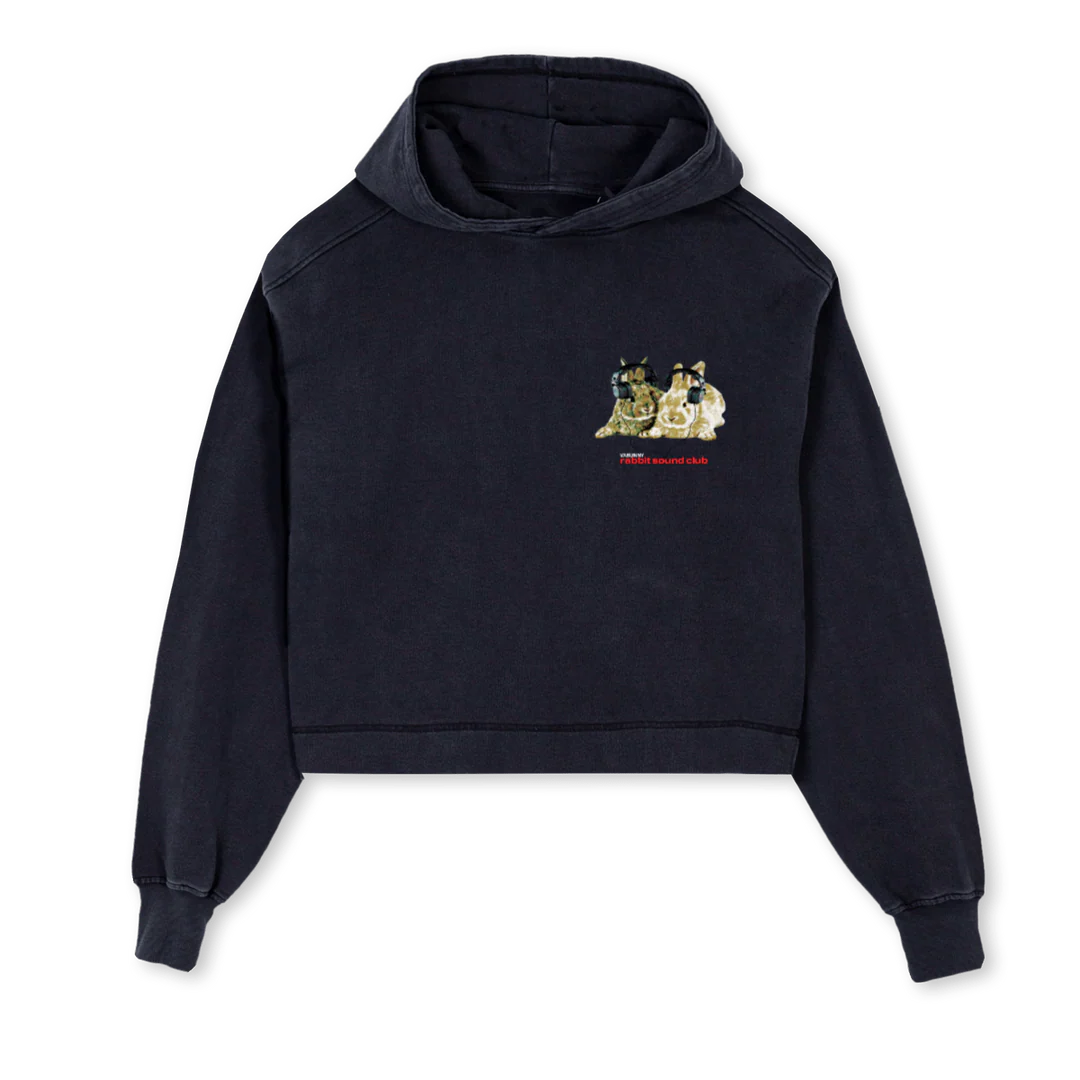 SOUNDCLUB Vintage Black Cropped Hoodie.