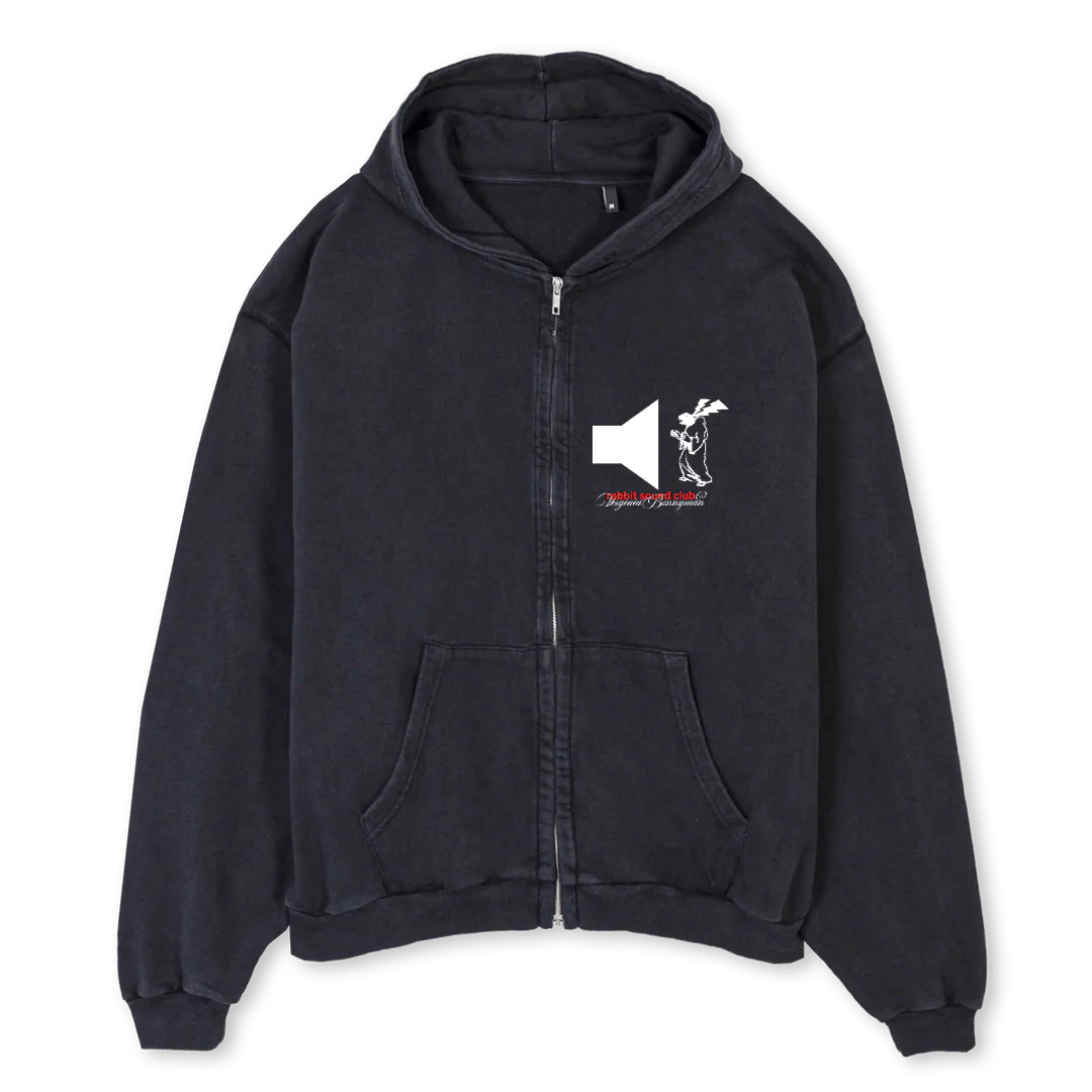 SOUNDCLUBTOO Vintage Black Oversized Zipped Hoodie.